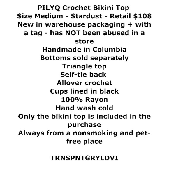 $108 Pilyq Bikini Top Crochet Triangle Medium Self Tie Back Lined Handmade NWT - Picture 2 of 16
